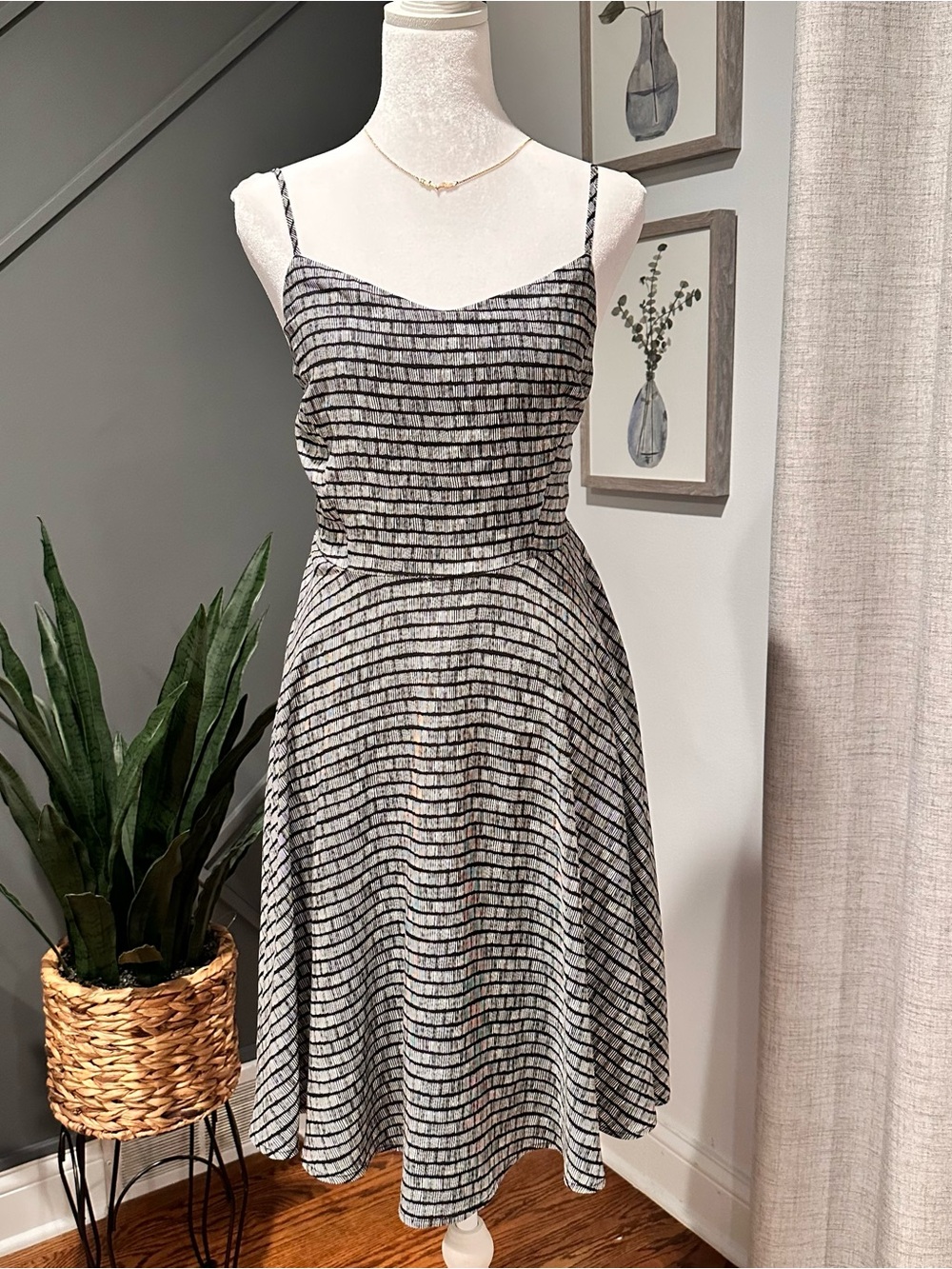 Old navy Striped Spaghetti-Strap Midi Dress in Black and White